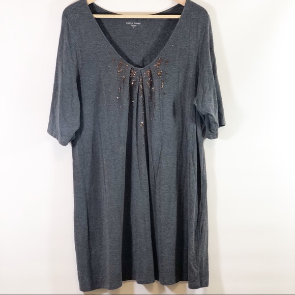 Eileen Fisher Tops - Eileen Fisher Beaded Jersey Tunic Dress Shirt L Eileen Fisher Tops - Eileen Fisher Beaded Jersey Tunic Dress Shirt L
